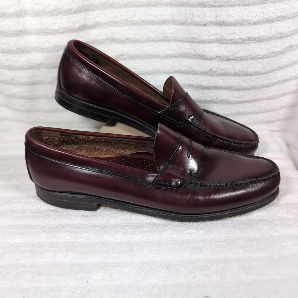 GH Bass Weejuns Logan Size 14 Slip On Penny Loafers Oxblood Leather Red Brown